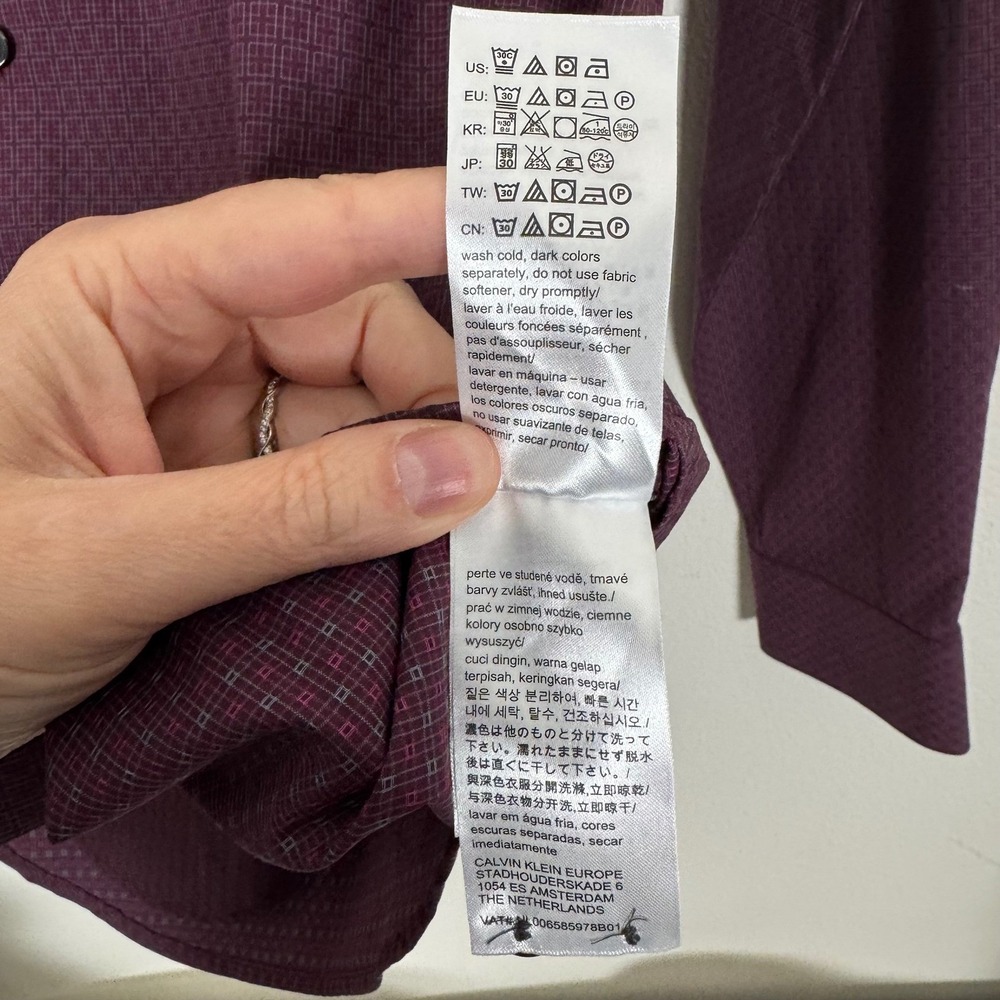 Calvin Klein Mens Burgundy Geometric Print Infinite Cool Non Iron Dress Shirt S - Picture 6 of 7
